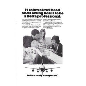 Delta Airlines 1970s Vintage Print Ad 9 inch